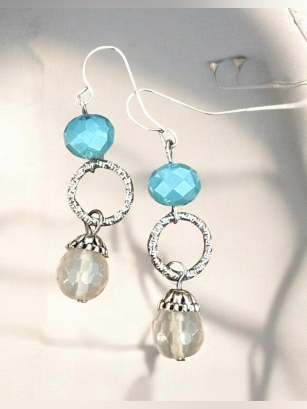 Kat + Bryn Delicate Turquoise & Cream Silver Drop Earrings, NWOT.